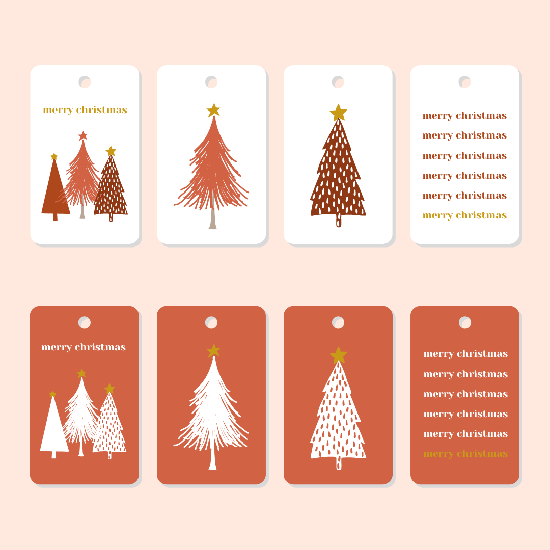 Set of 8 boho rust Christmas gift tags - Christmas gift wrapping - The Little Shindig Shop